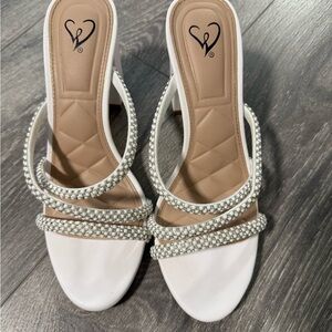 White Beaded Women's Heels (3” Block)